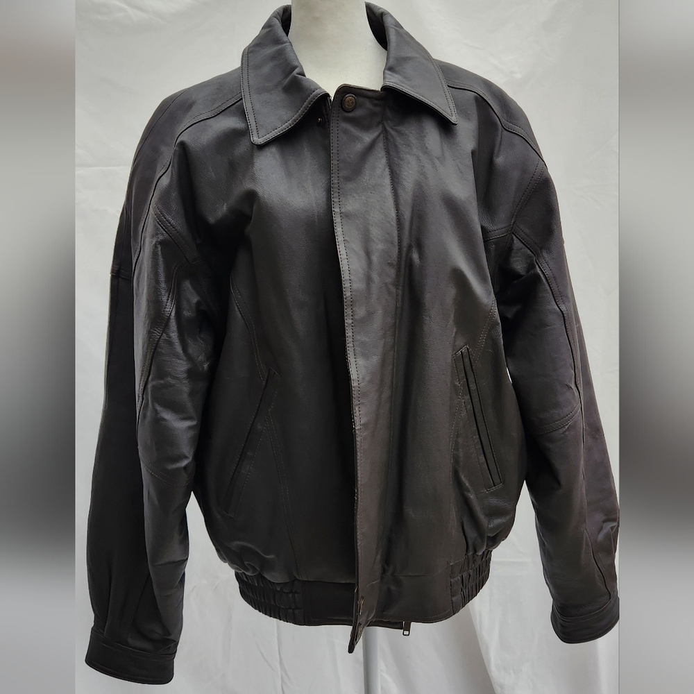 Susquehanna Trail Men's Brown Leather Bomber Jacket Biker Style Size Medium